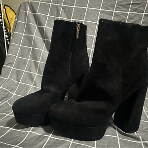 Guess Black Suede Platform Heeled Boots